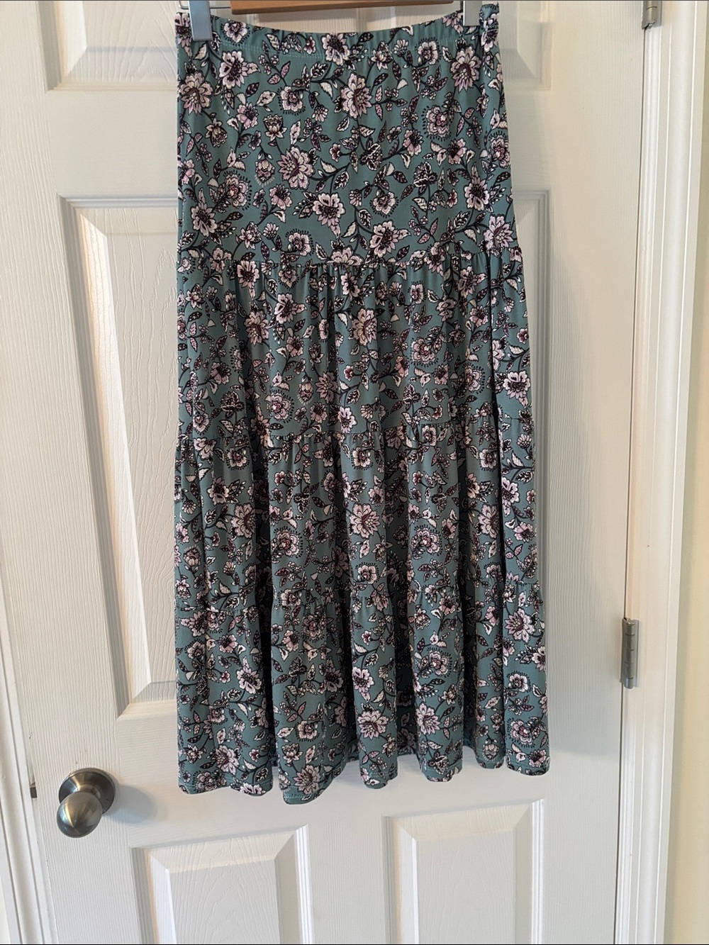Floral Tiered Maxi Skirt in Sage Green